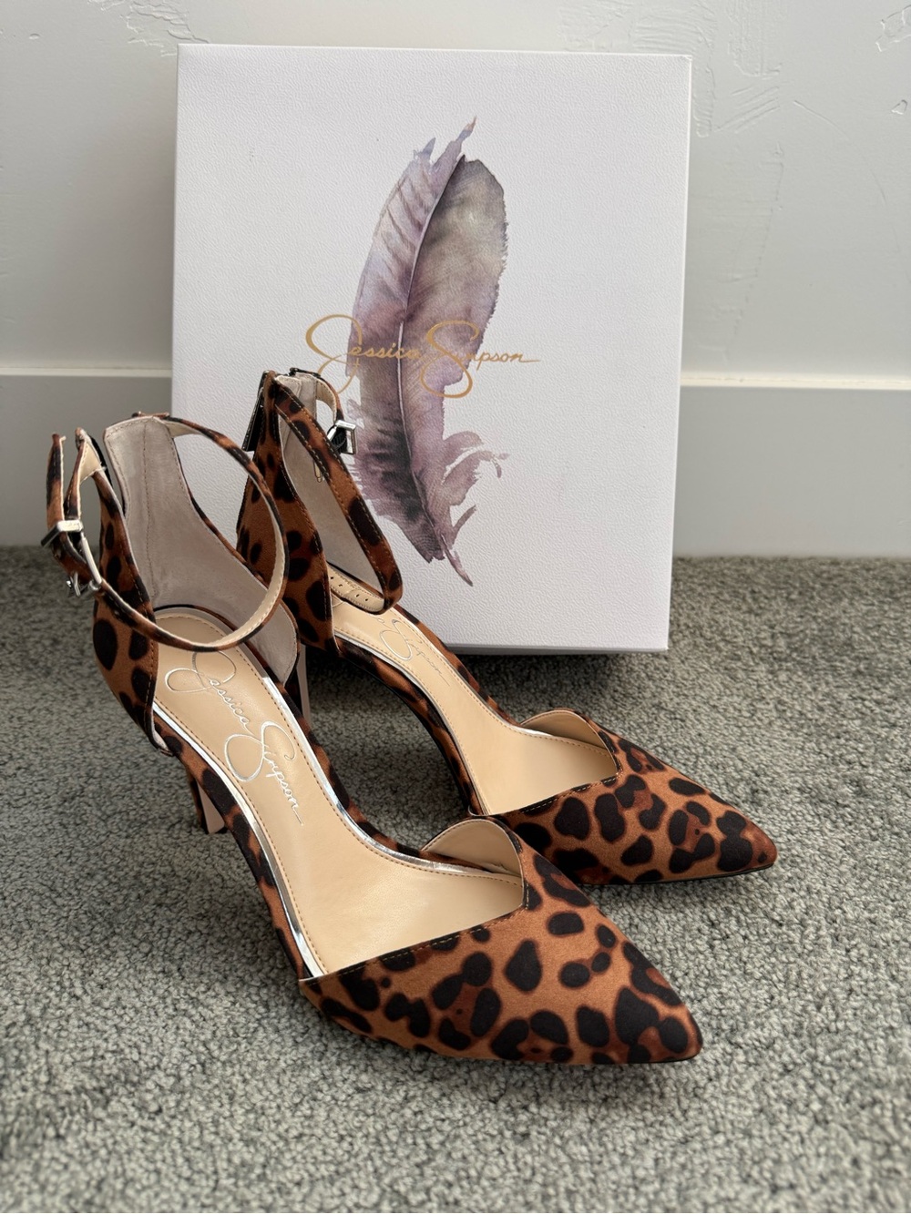 Jessica Simpson Leopard Ankle-Strap Pointed Toe Pumps - Brown/Black